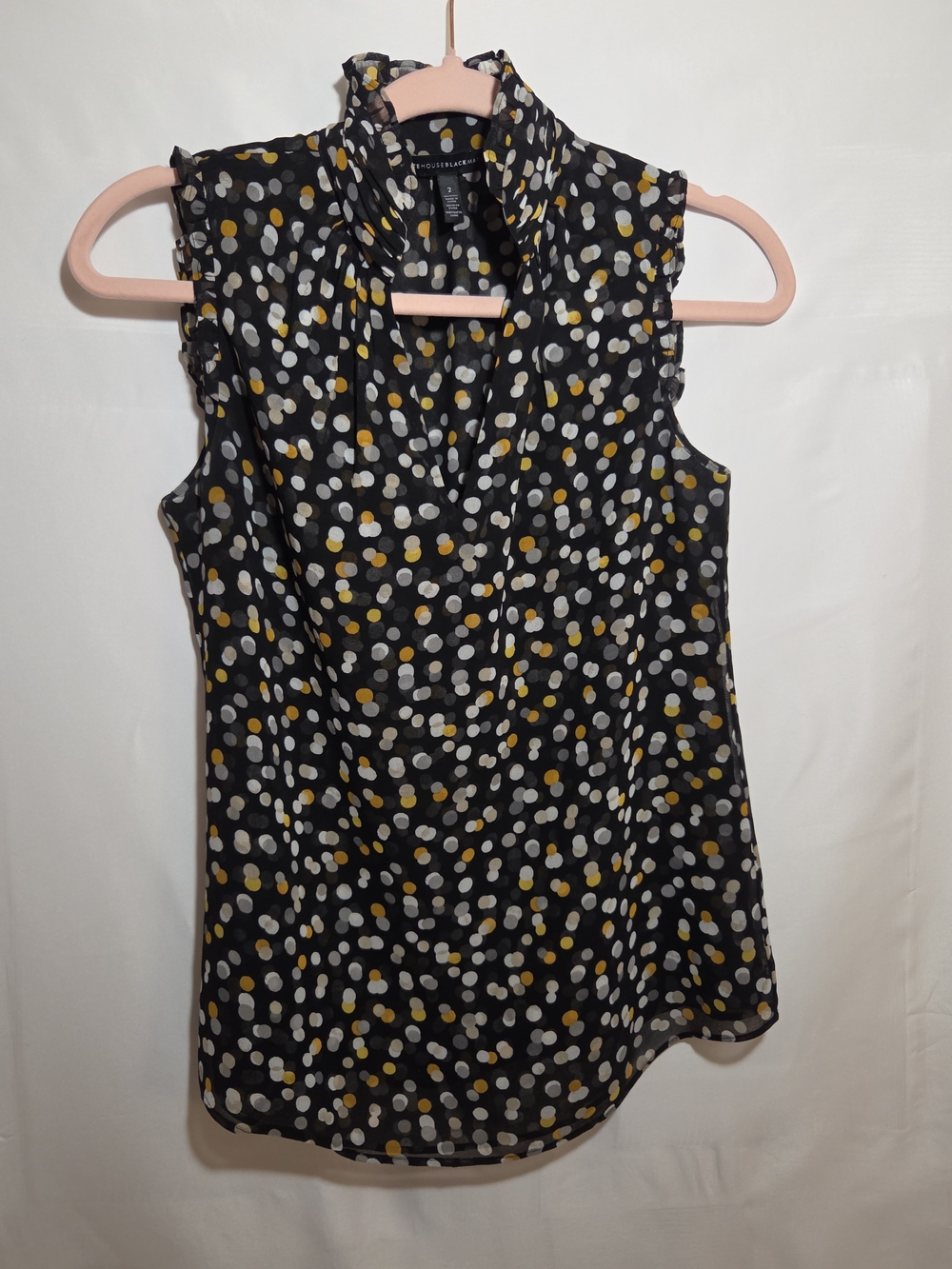 White House Black Market Polka Dot Ruffle Neck Blouse - 2